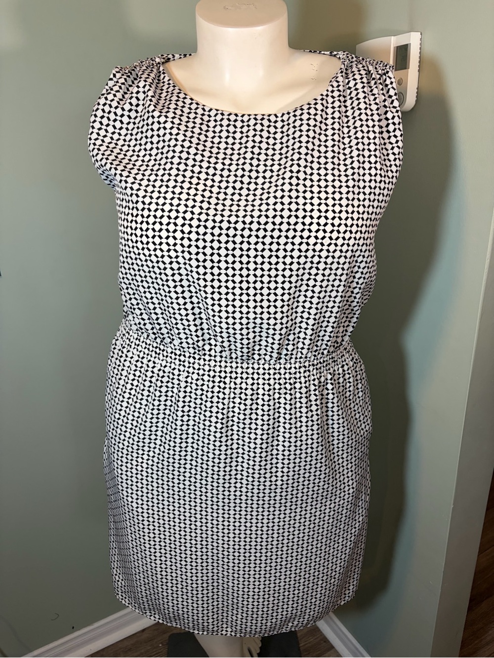 145. Catherine Malandrino Sleeveless Black & White Geometric Shift Dress